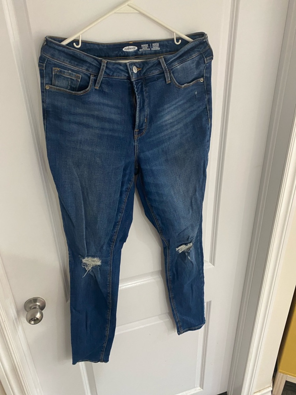 Women’s Dark Blue Distressed Jeans rockstar super skinny high rise
